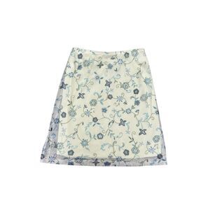 Vintage 90s y2k yellow floral whimsigoth cottagecore knee length pull on skirt M